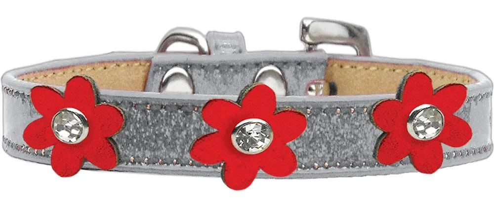 Metallic Flower Ice Cream Collar Silver With Metallic Red Flowers Size 14