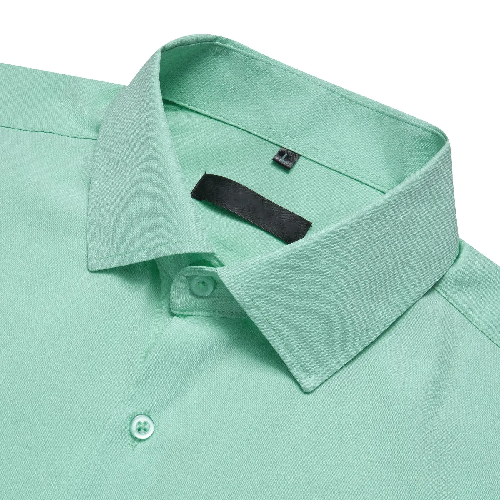 Mint Green Solid Silk Men Long Sleeve Shirt