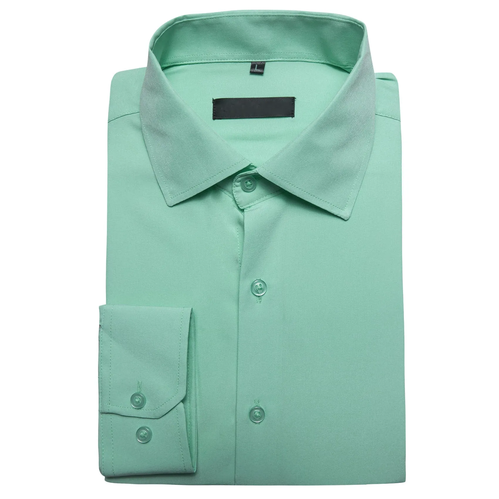 Mint Green Solid Silk Men Long Sleeve Shirt