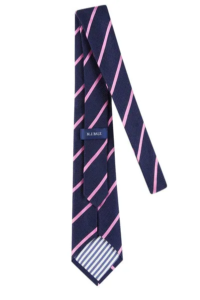 M.J. Bale - Britten Pencil Stripe Silk Tie - Navy with Pink