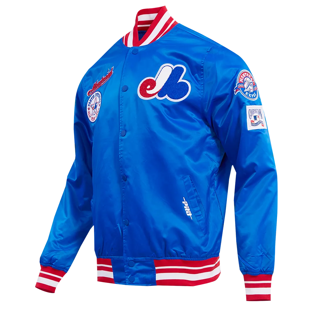 MLB MONTREAL EXPOS RETRO CLASSIC MEN'S RIB SATIN JACKET (ROYAL BLUE/RED)