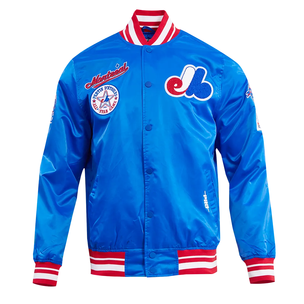 MLB MONTREAL EXPOS RETRO CLASSIC MEN'S RIB SATIN JACKET (ROYAL BLUE/RED)