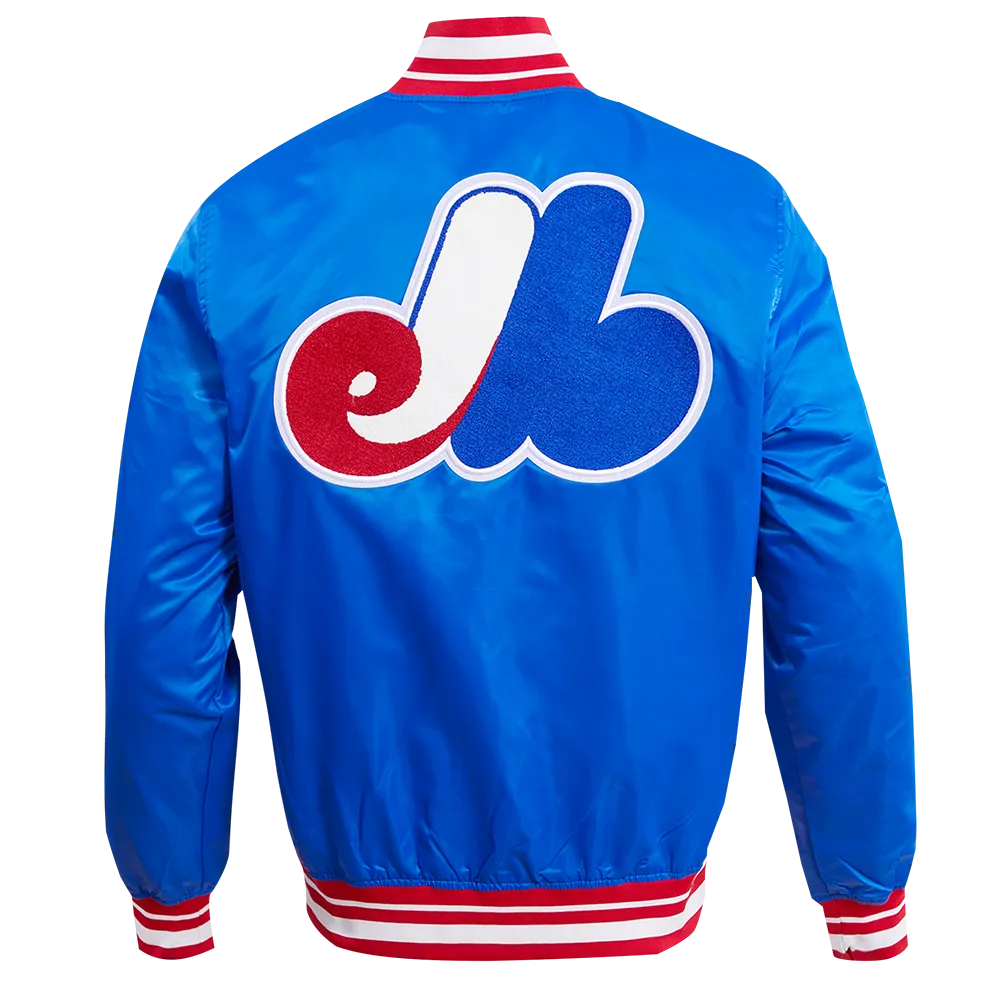 MLB MONTREAL EXPOS RETRO CLASSIC MEN'S RIB SATIN JACKET (ROYAL BLUE/RED)