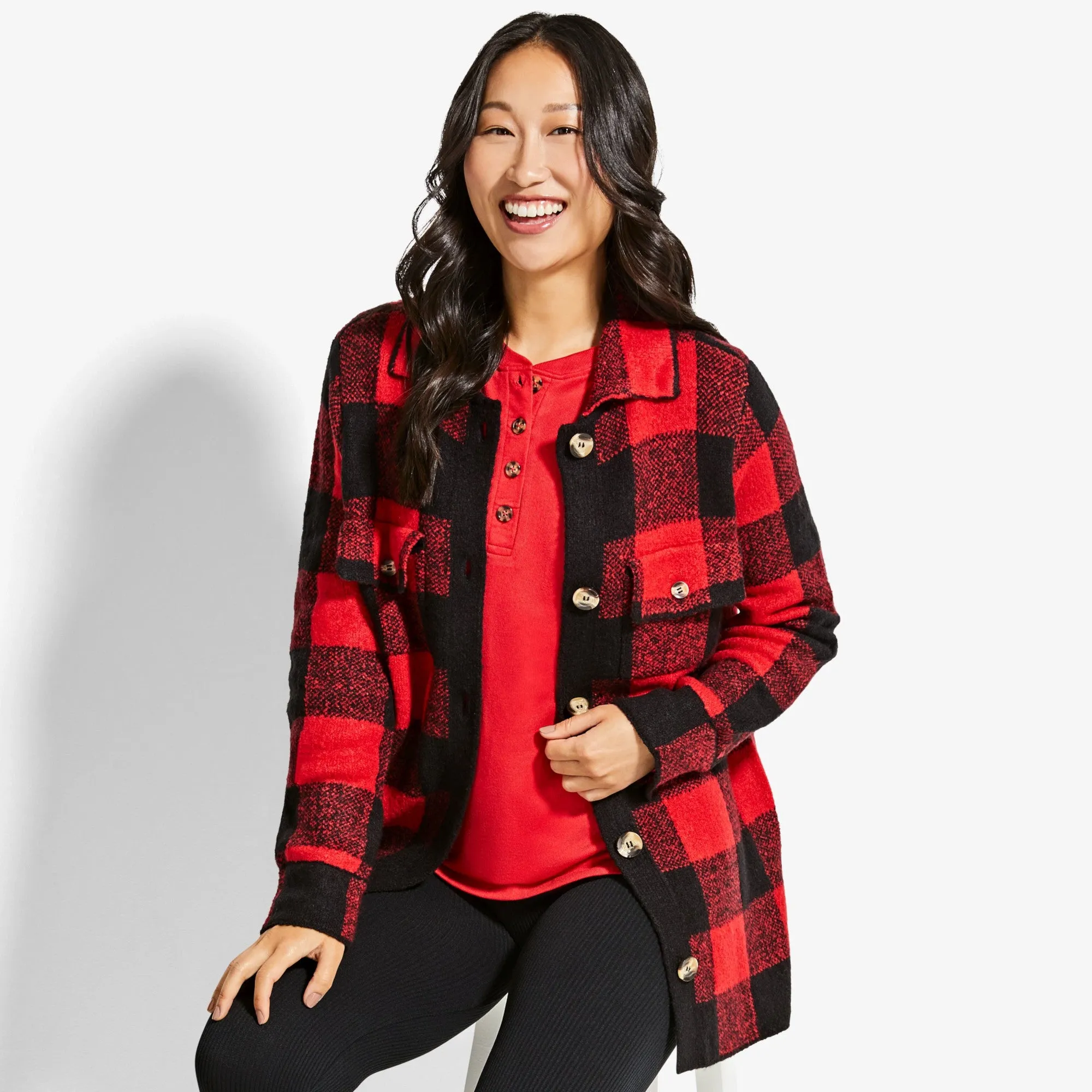 mySTYLE Women's Plaid Sweater Shacket