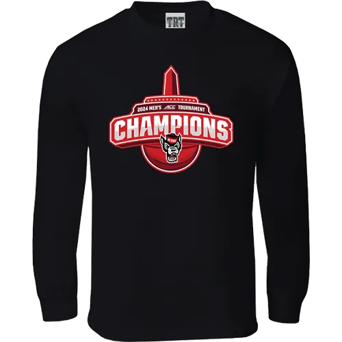 NC State Wolfpack TRT ACC Basketball 2024 Champions Black Long Sleeve T-Shirt