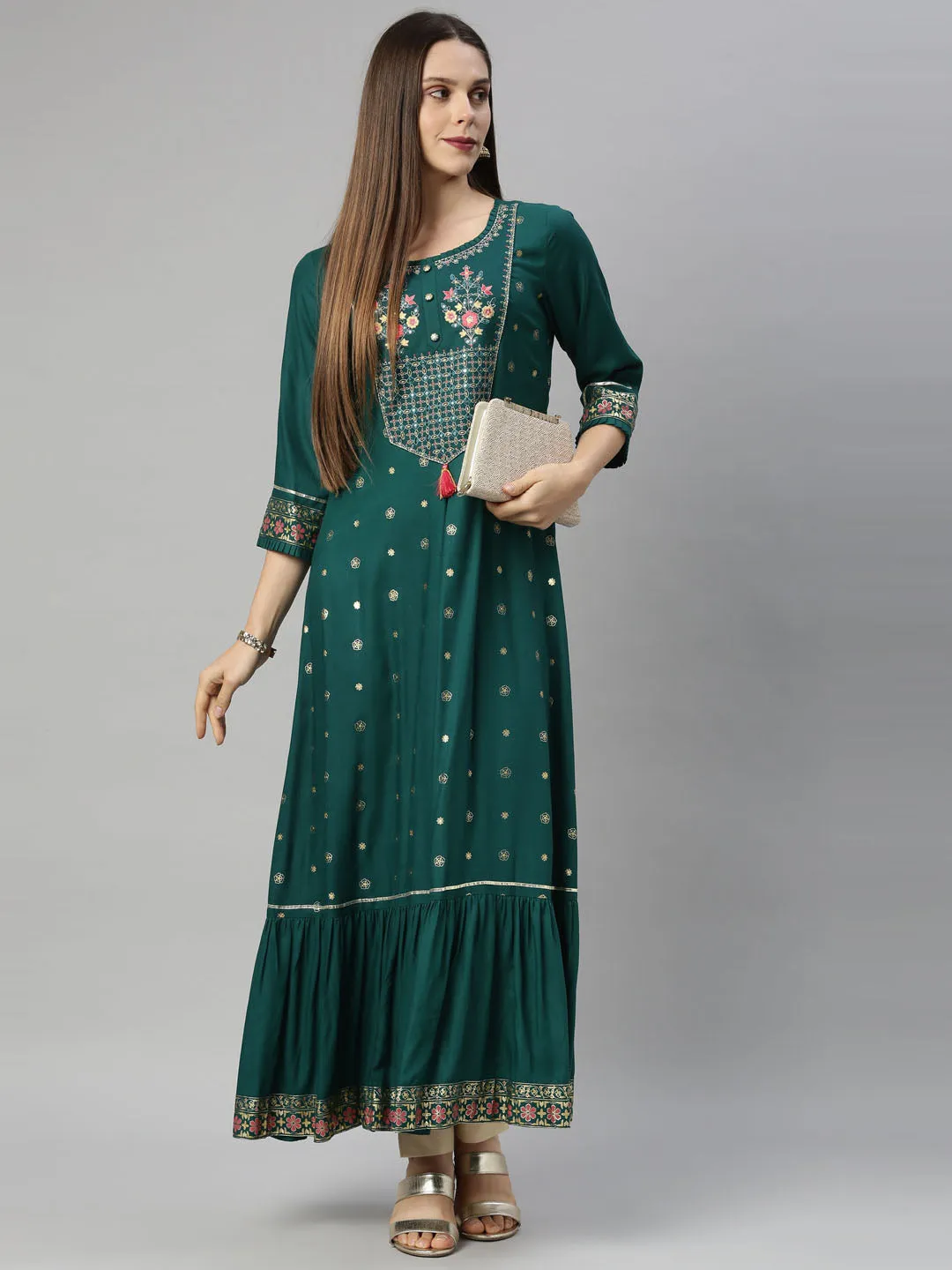 Neeru's Green Color Chanderi Fabric Tunic