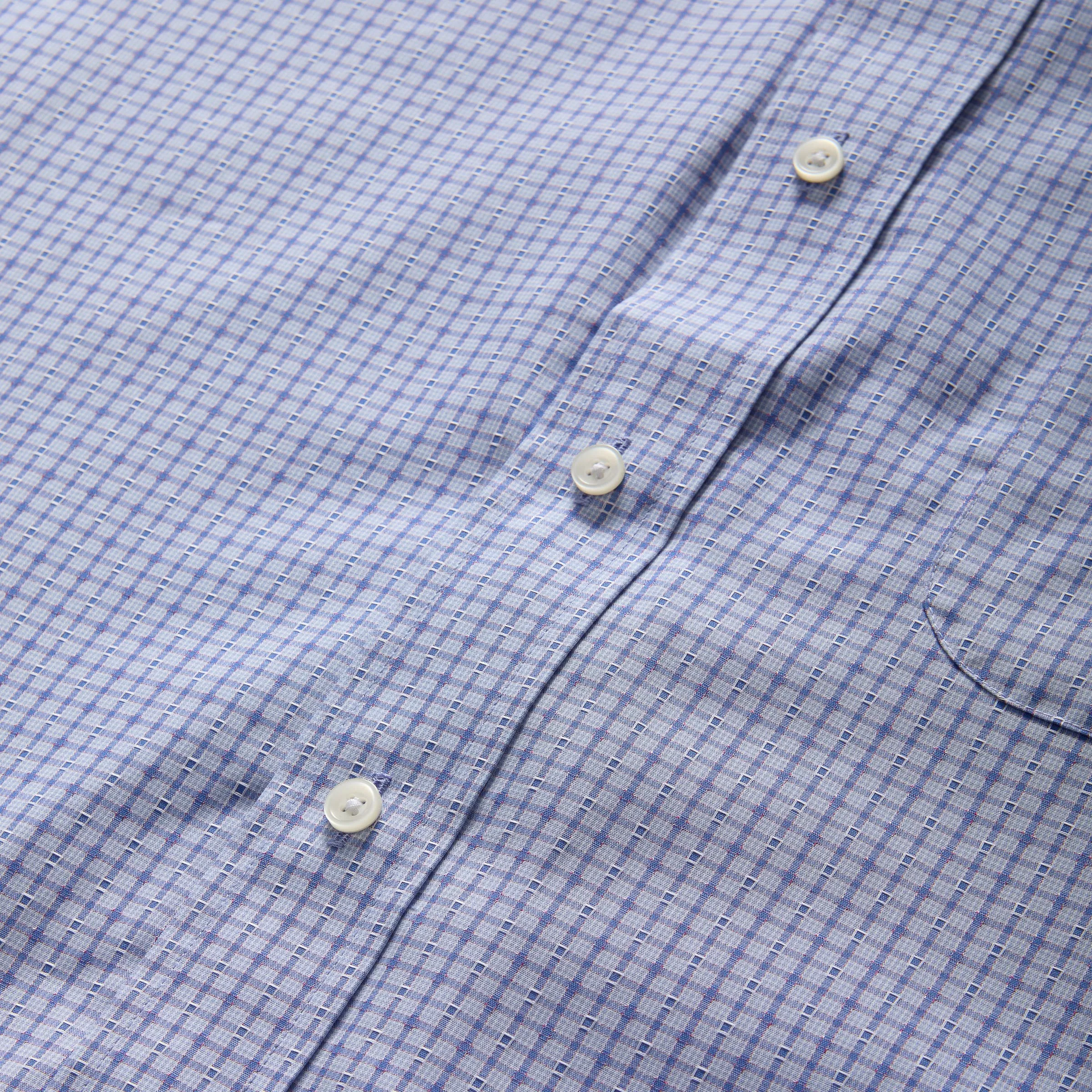 New! Short Sleeve Blue and Red Check Cotton Shirt with Magnetic Closures and a Pocket