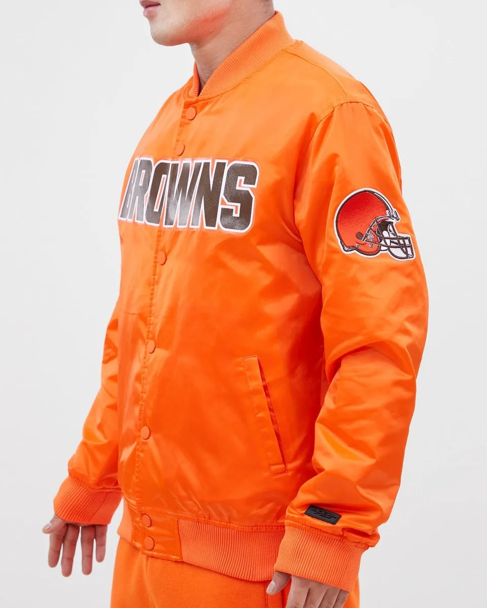 NFL CLEVELAND BROWNS BIG LOGO MEN'S SATIN JACKET (ORANGE)