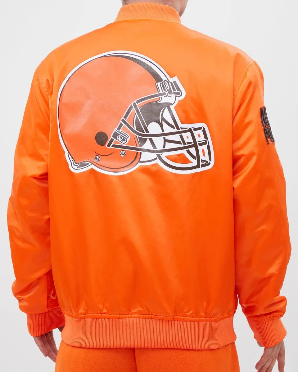 NFL CLEVELAND BROWNS BIG LOGO MEN'S SATIN JACKET (ORANGE)