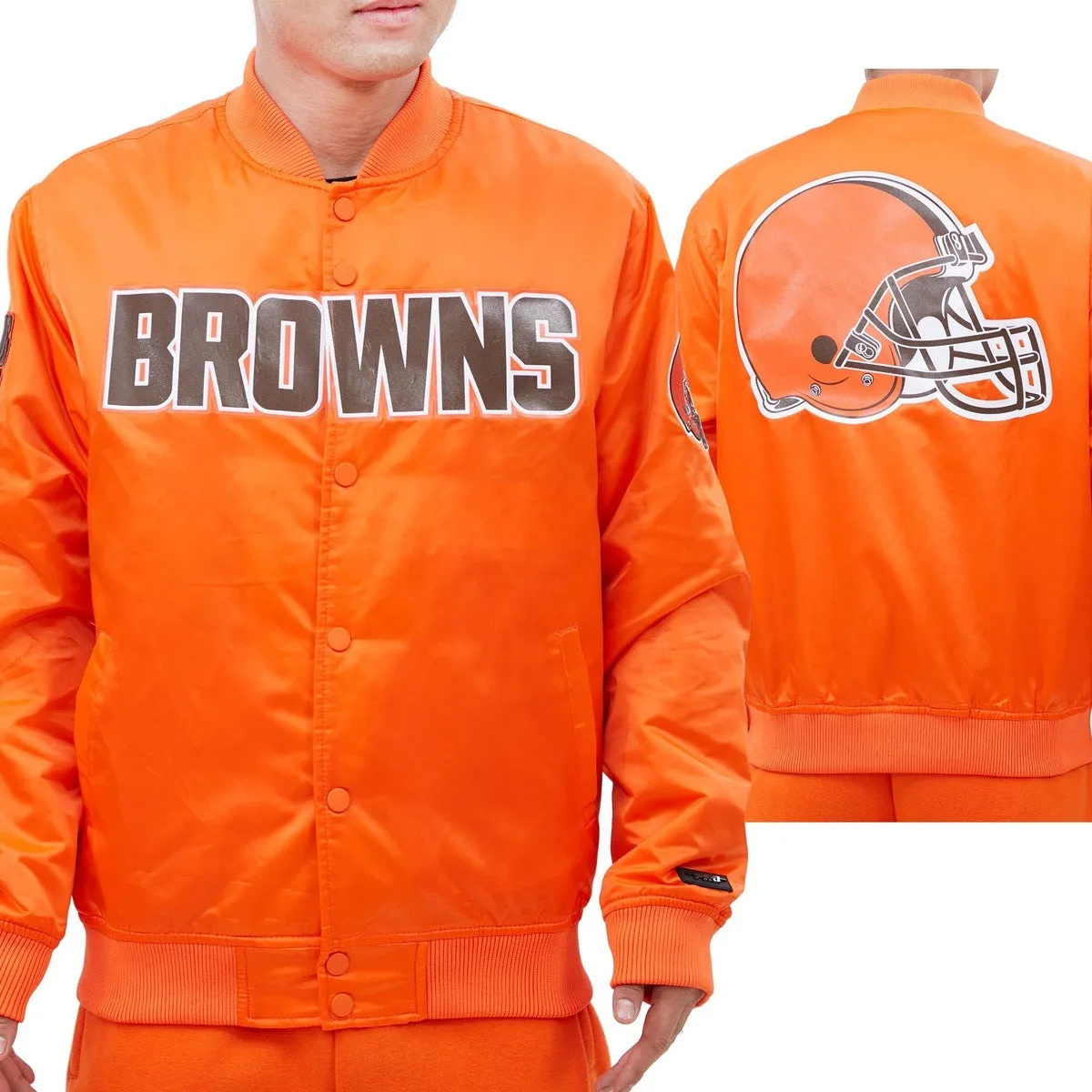 NFL CLEVELAND BROWNS BIG LOGO MEN'S SATIN JACKET (ORANGE)