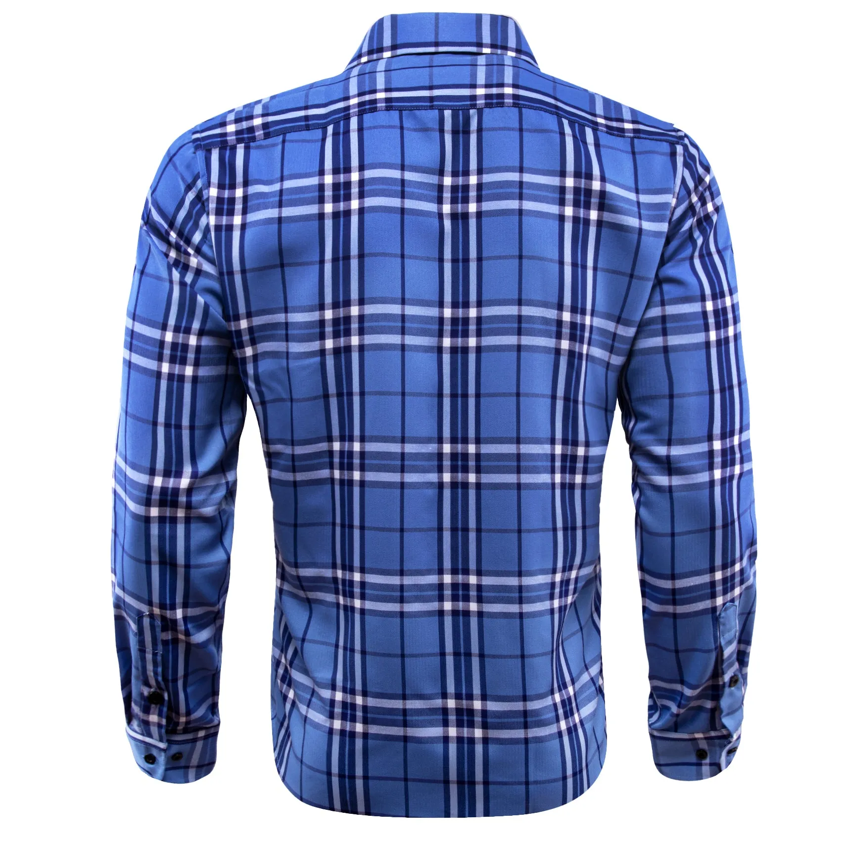 Ocean Blue Plaid Men's Long Sleeve Work Shirt