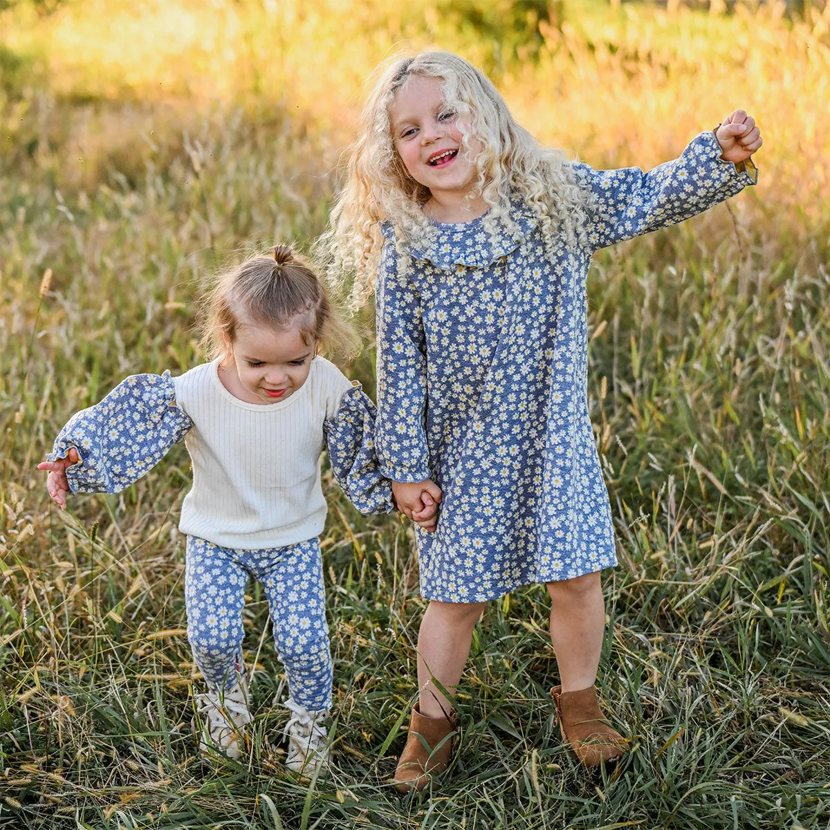 oh baby! Cora Dress Double Knit - Pucker Mini Daisies - Heather Gray