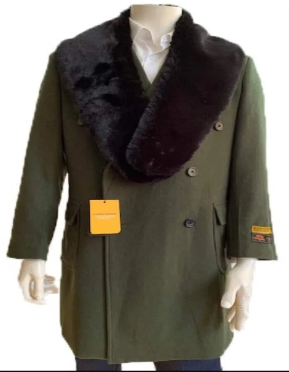 Olive Green Peacoat Double Breasted Three Quarter Overcoat - Wool And Cashmere Peacoat - Topcoat