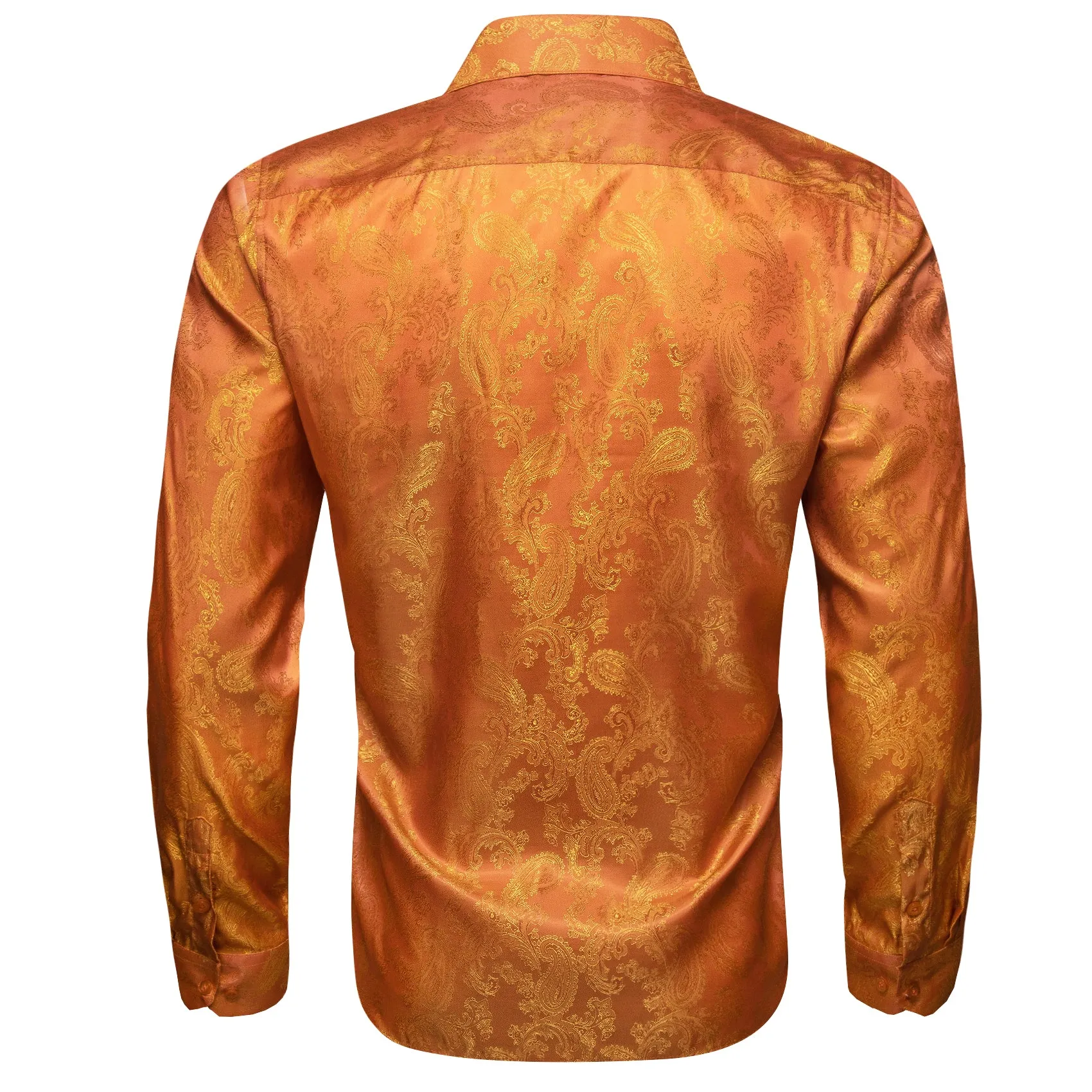 Orange Paisley Men's Long Sleeve Casual Shirt