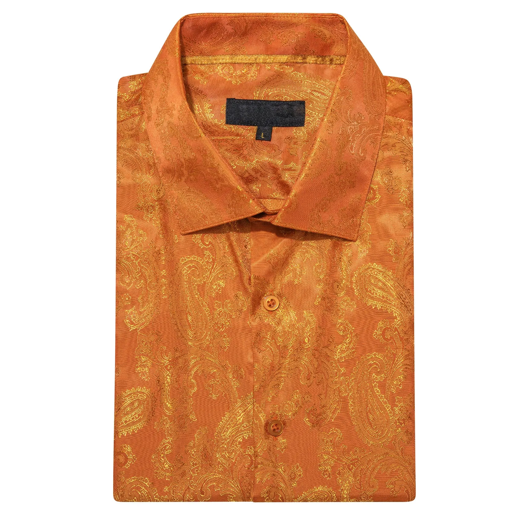 Orange Paisley Men's Long Sleeve Casual Shirt