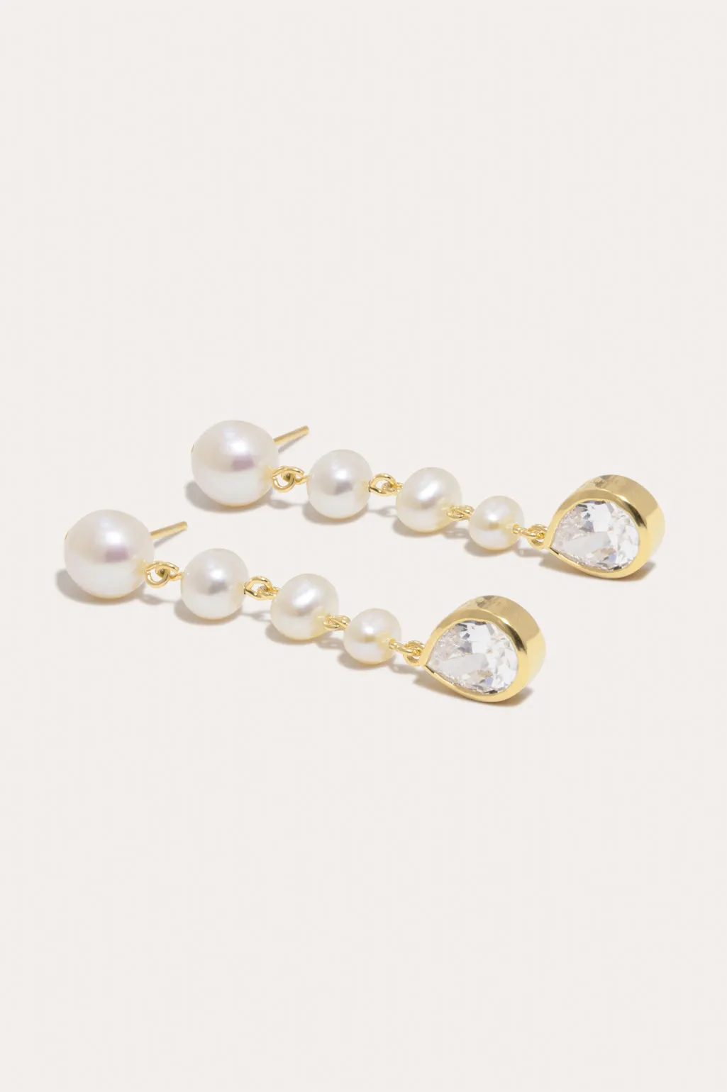 P168 - Pearl and Zirconia Recycled Gold Vermeil Earrings