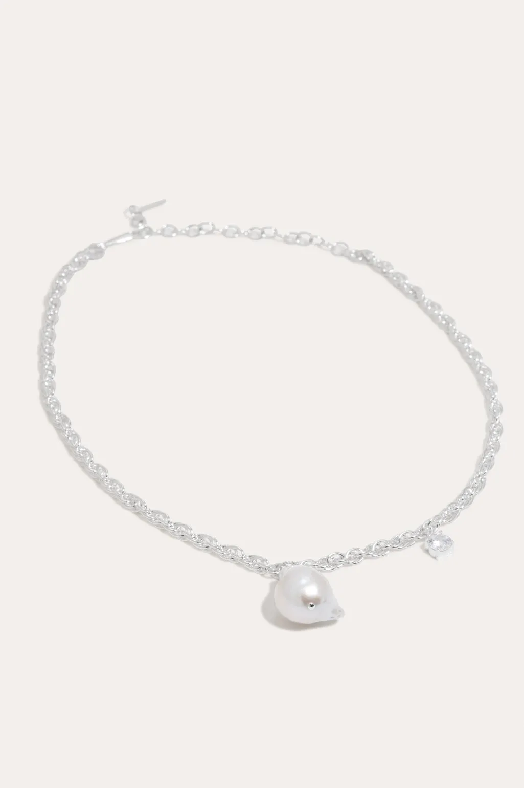 P178 - Pearl and Zirconia Recycled Silver Necklace