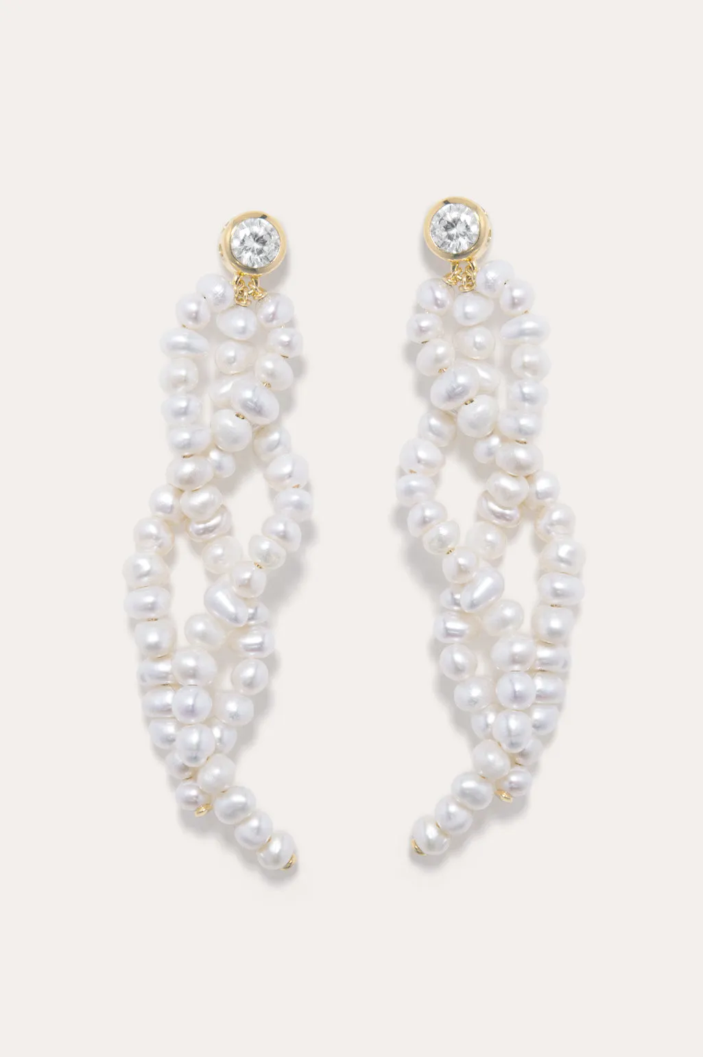 P205 - Pearl and Zirconia Recycled Gold Vermeil Earrings