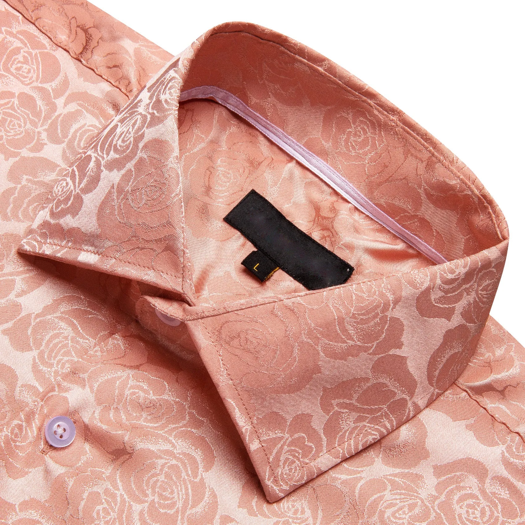 Pale Orange Floral Rose Silk Men's Long Sleeve Shirt