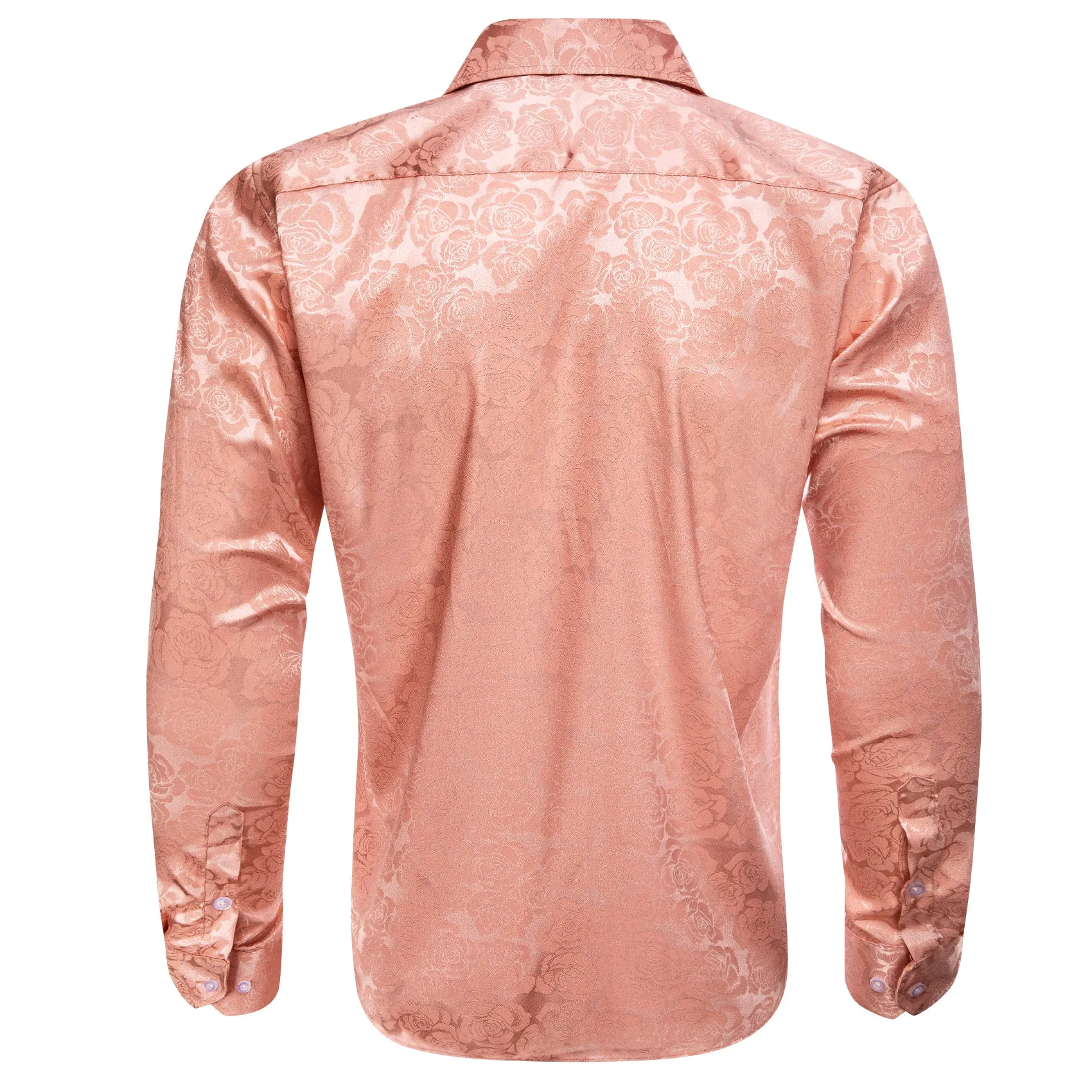 Pale Orange Floral Rose Silk Men's Long Sleeve Shirt