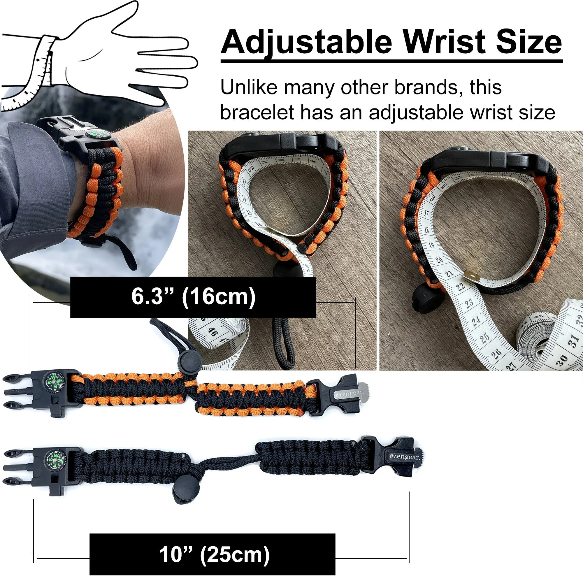 Paracord Survival Bracelet (5 in 1): Flint and Steel Fire Starter, Whistle, Compass, Mini Saw