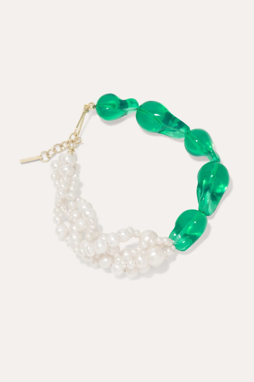 Parade of Possibilities II - Pearl and Green Bio Resin Gold Plated Bracelet