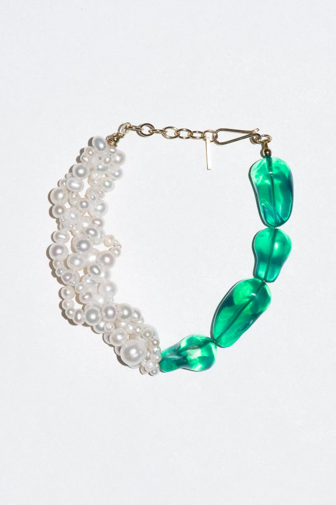 Parade of Possibilities II - Pearl and Green Bio Resin Gold Plated Bracelet