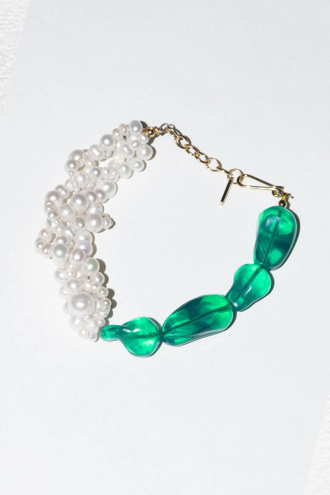 Parade of Possibilities II - Pearl and Green Bio Resin Gold Plated Bracelet