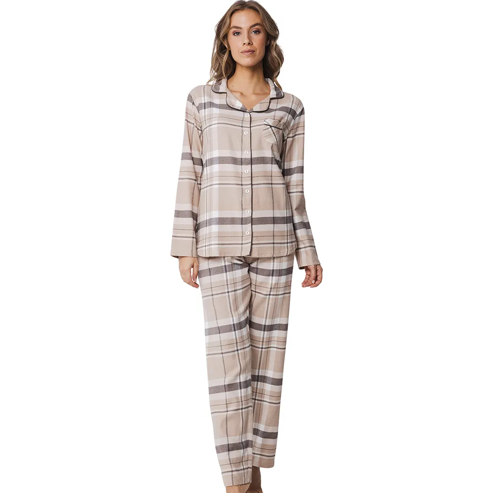 Pastunette Pyjama Set Of Long Sleeved Top With Button Closure And Long Pants