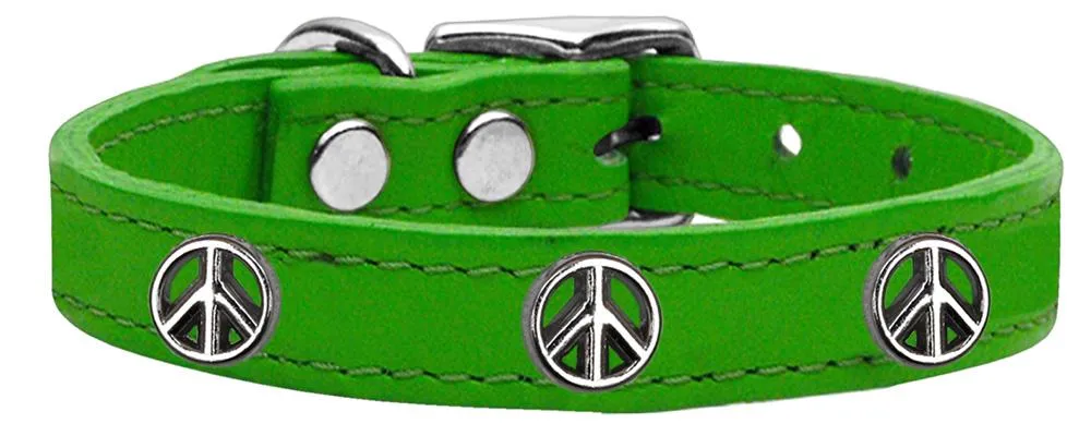 Peace Sign Widget Genuine Leather Dog Collar Emerald Green 24