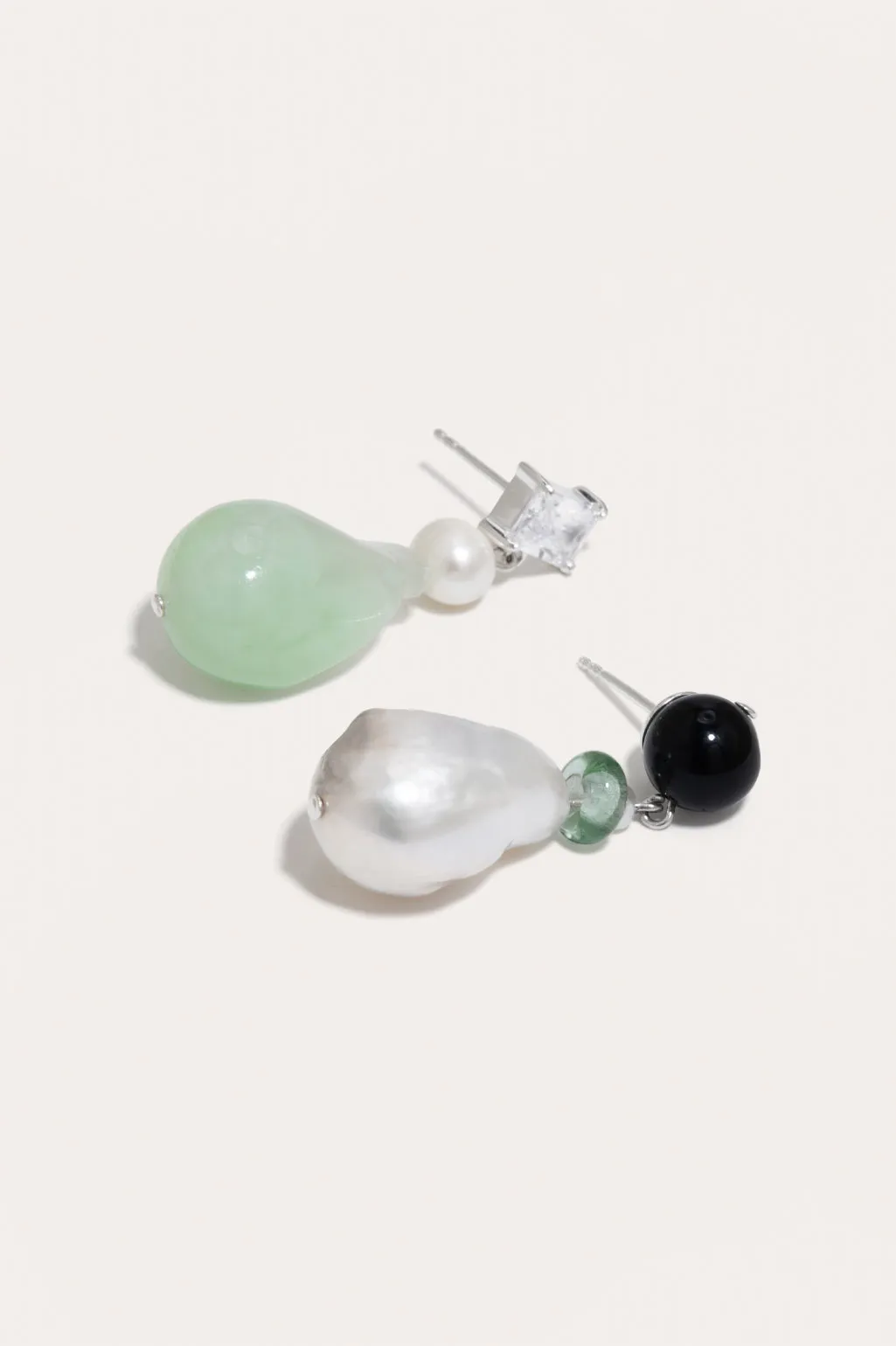 Peat - Pearl, Onyx, Glass Bead, Bio Resin and Zirconia Recycled Silver Earrings