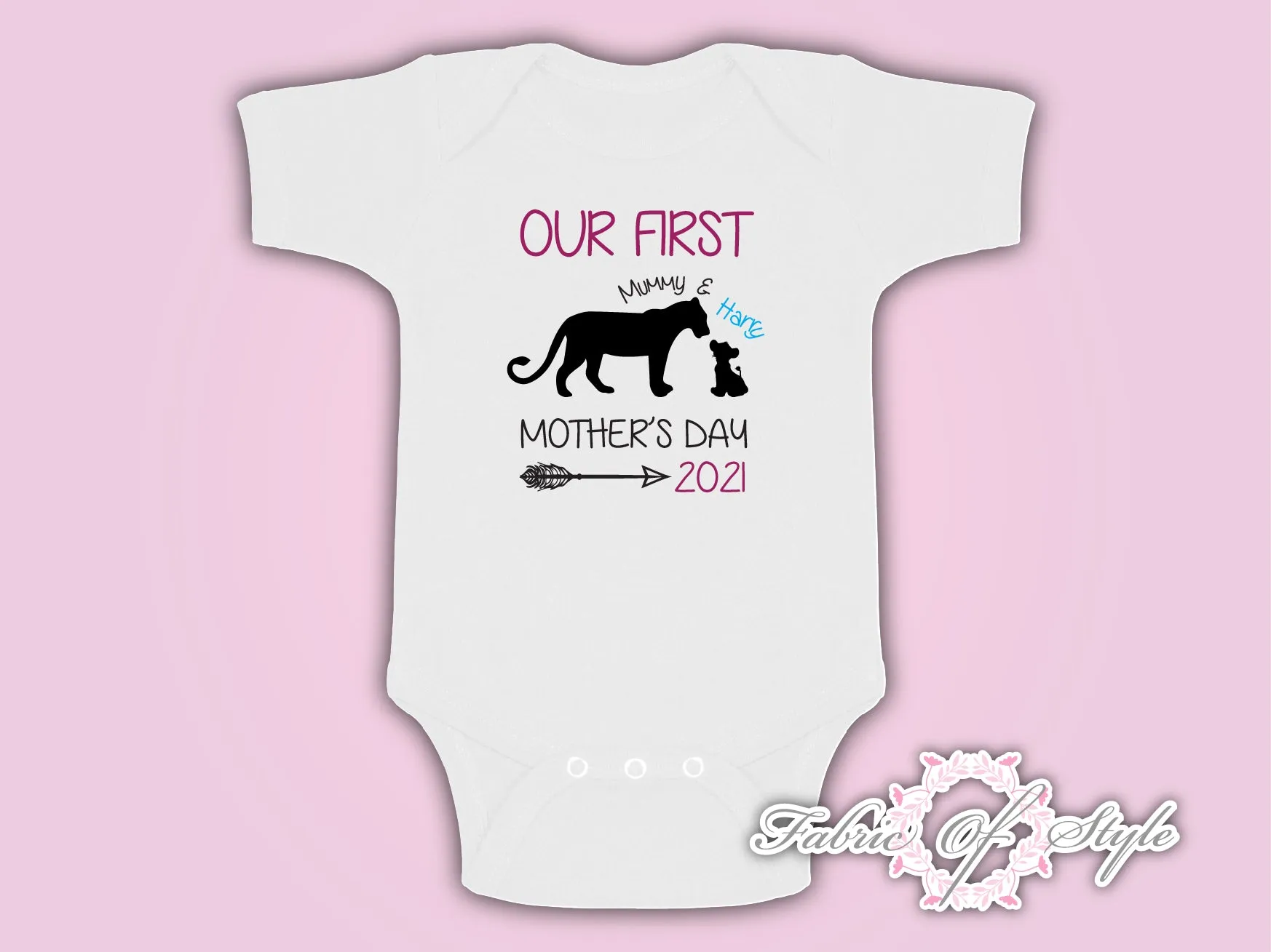 Personalised Lion  Our First Mothers Day Baby Kids 2021 Body Suit Vest Boy