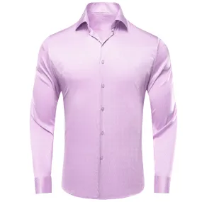 Pink Purple Solid Silk Men's Long Sleeve Shirt