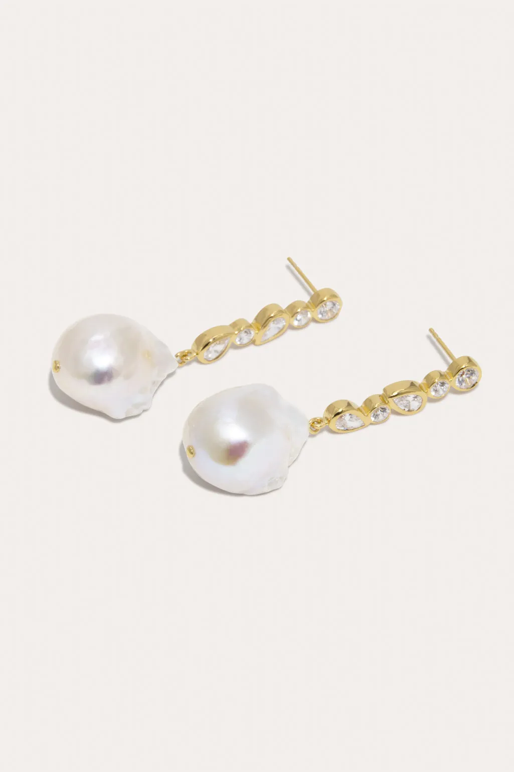 Pitter‐Patter - Pearl and Zirconia Recycled Gold Vermeil Earrings