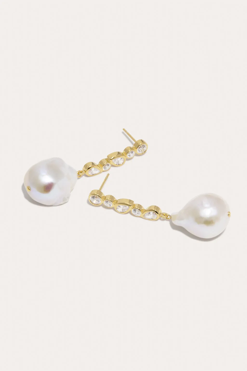 Pitter‐Patter - Pearl and Zirconia Recycled Gold Vermeil Earrings