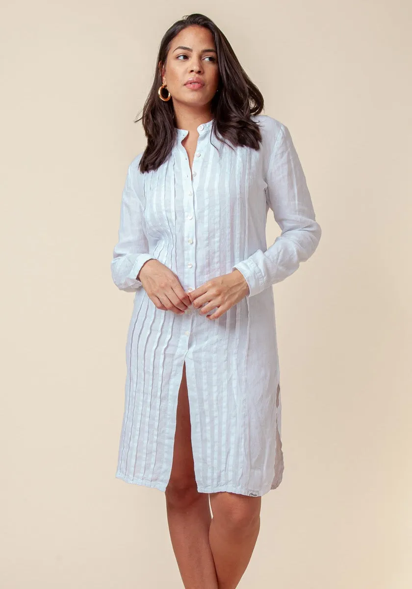 Pleated Button-Down Linen Tunic