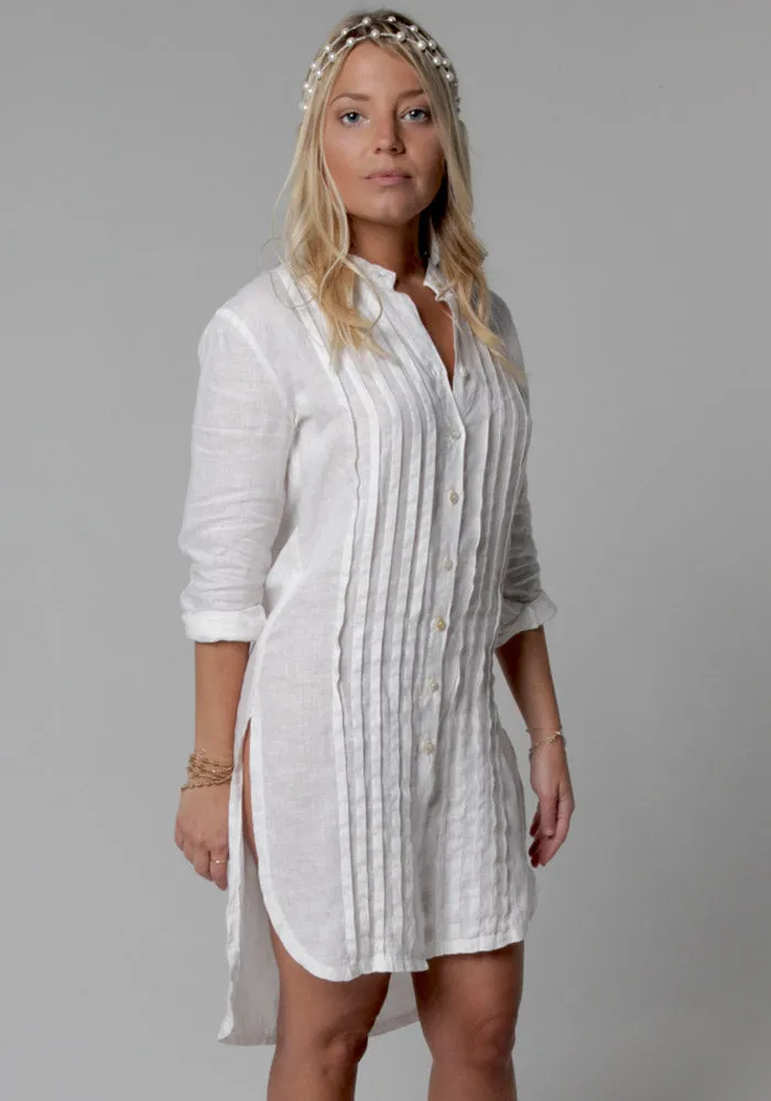 Pleated Button-Down Linen Tunic