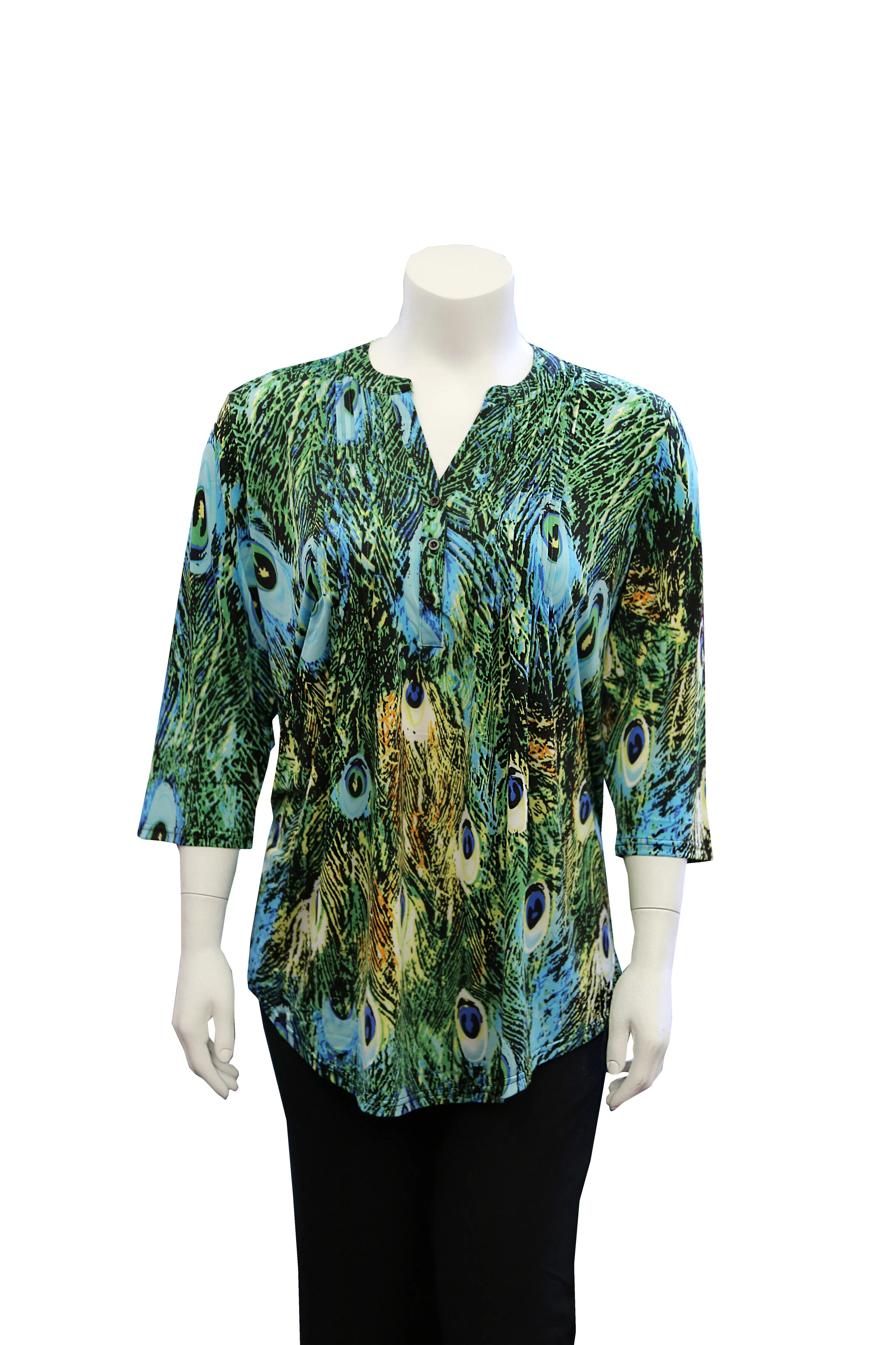 Plus Size La Cera Pleat Front Printed Tunic Peacock