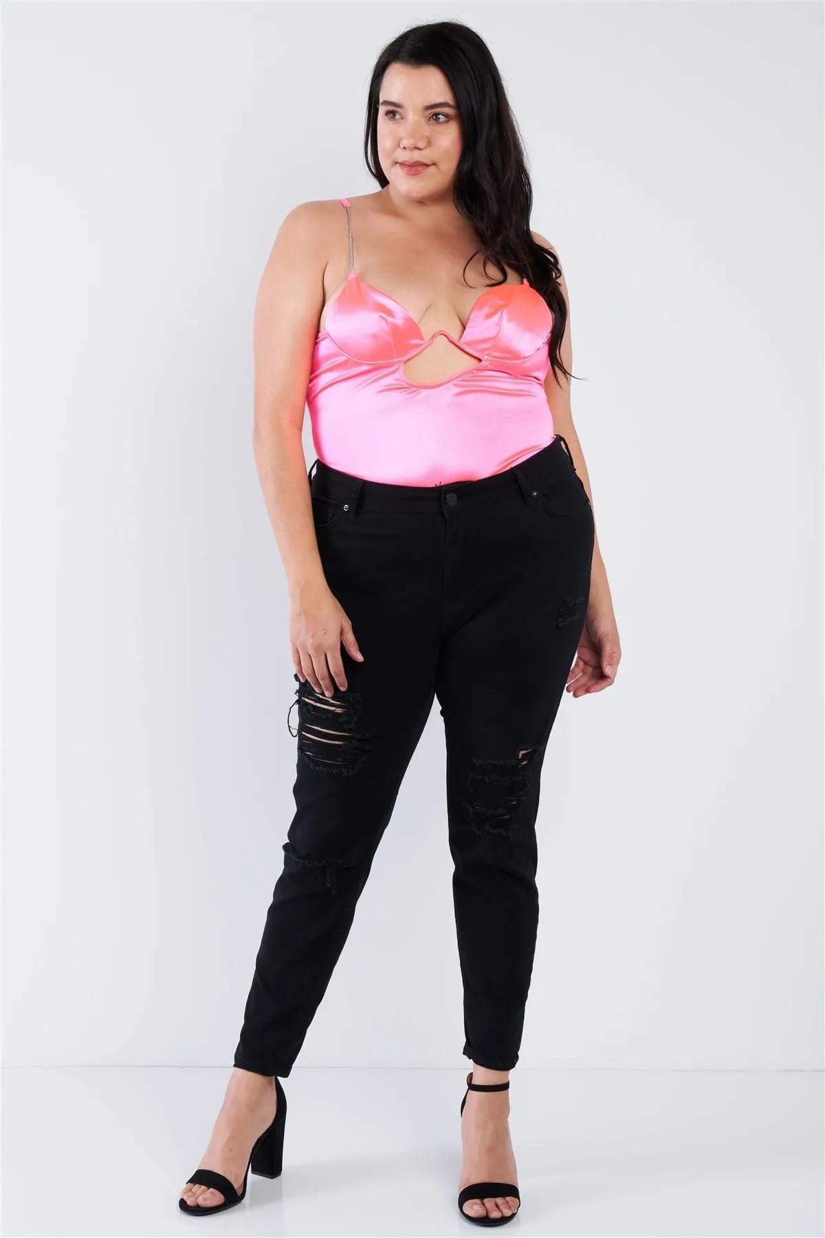 Plus Size Silk Center Cut Out Bodysuit