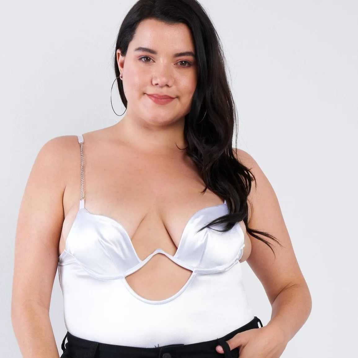 Plus Size Silk Center Cut Out Bodysuit