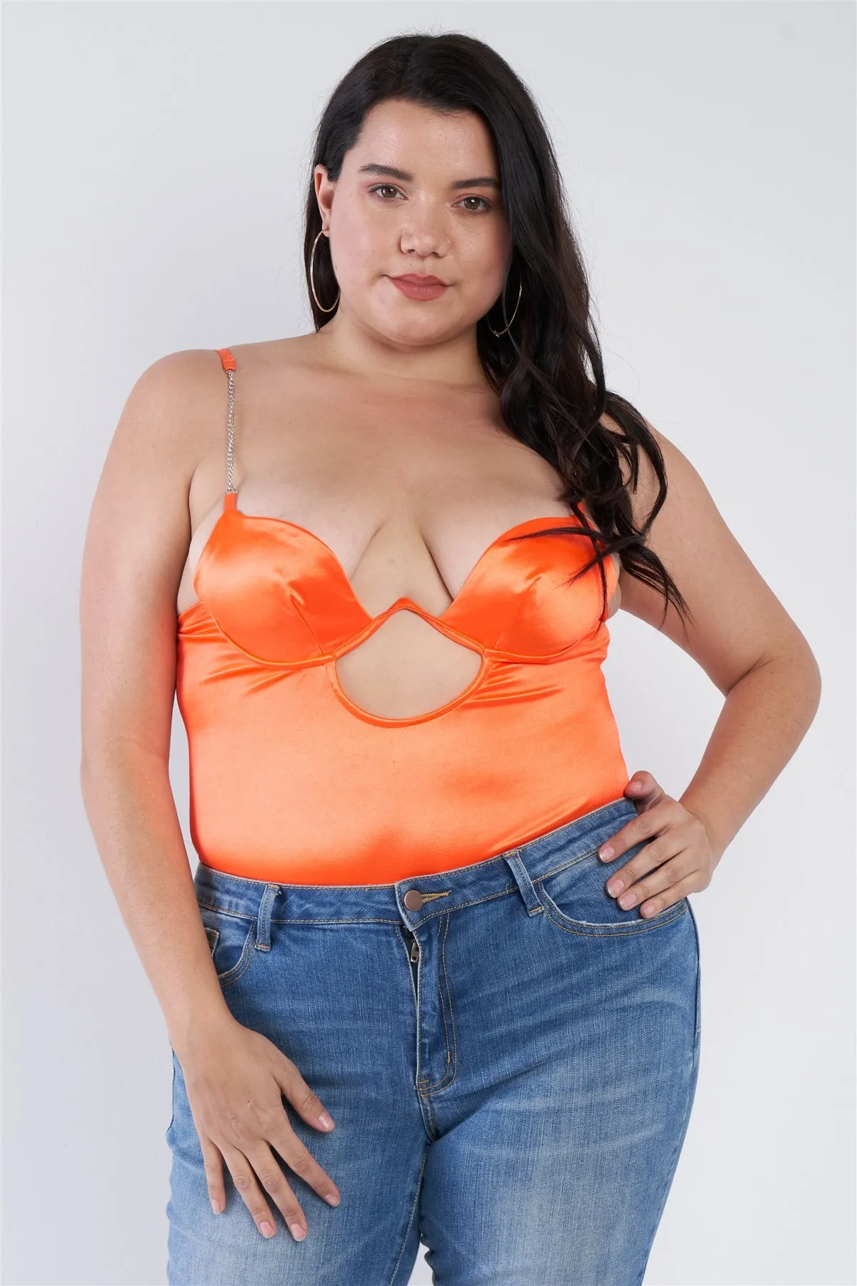 Plus Size Silk Center Cut Out Bodysuit