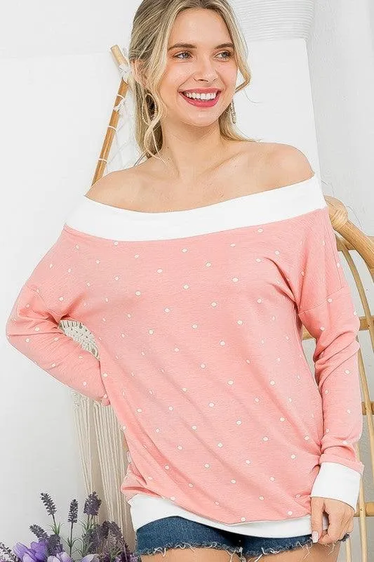 Polka Dot Off Shoulder Tunic Top