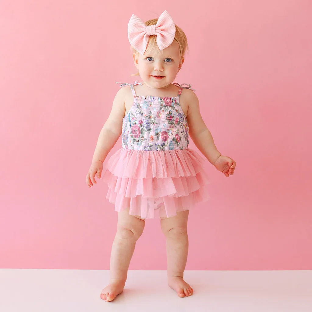 Posh Peanut Smocked Tulle Bodysuit Dress - Christine