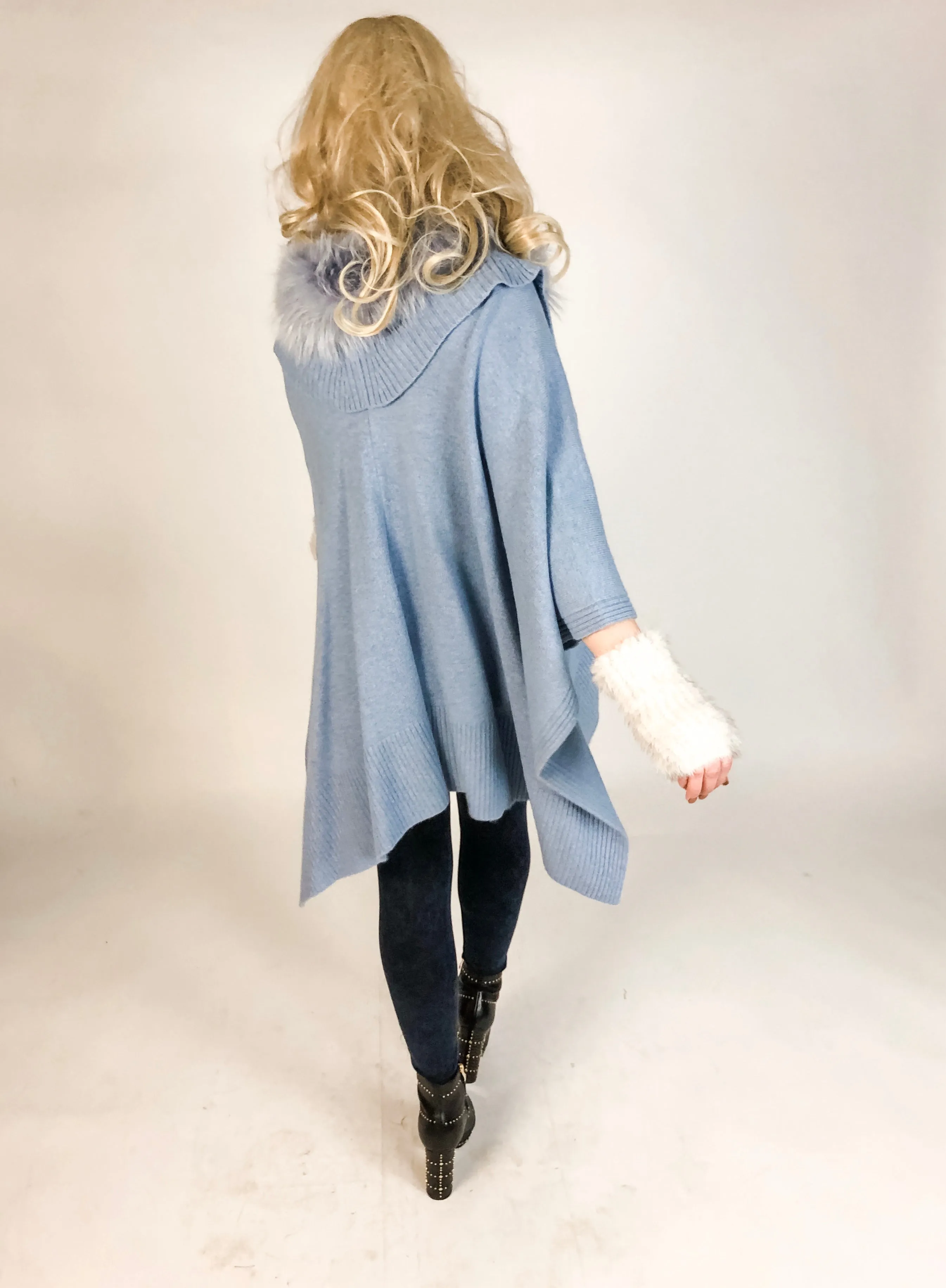 Premium Cashmere Cape with Fur Collar