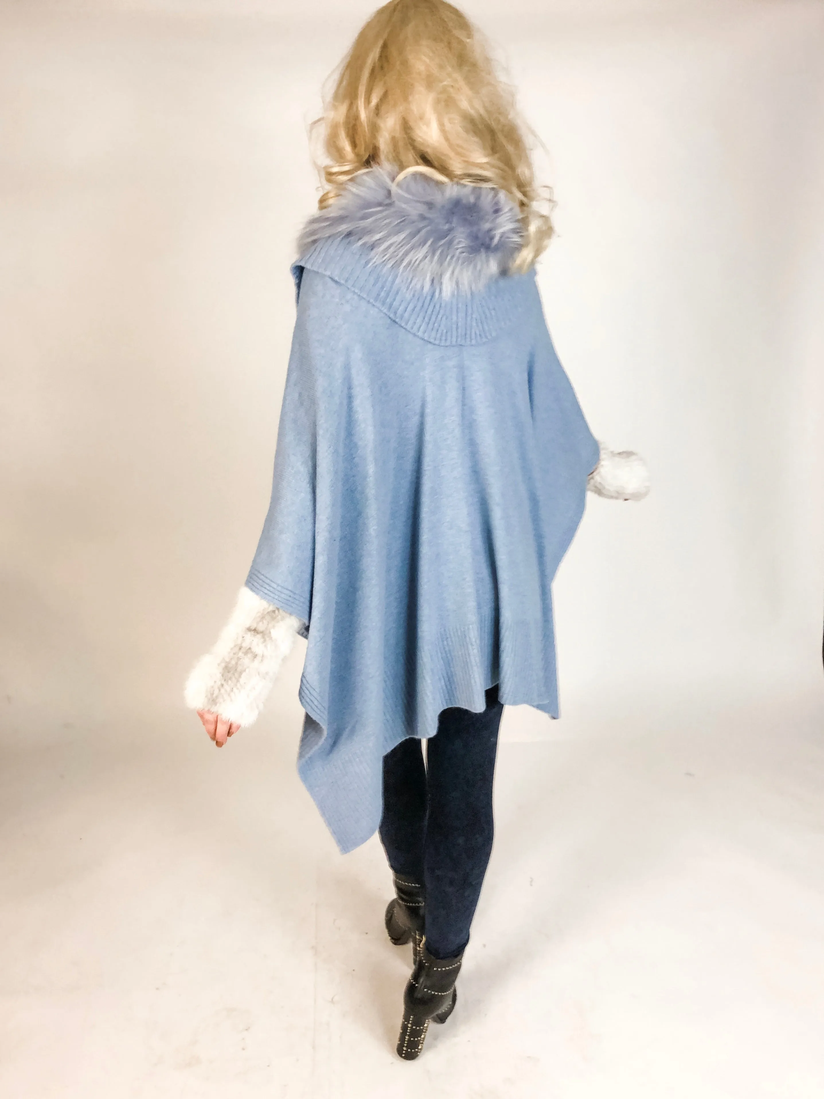 Premium Cashmere Cape with Fur Collar