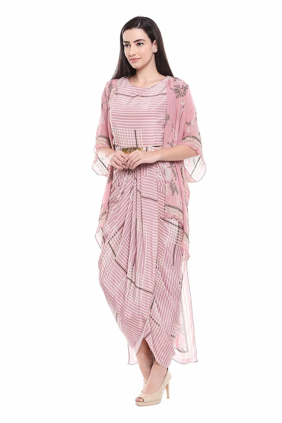 Printed Drape Dress & Cape Co-Ord Set