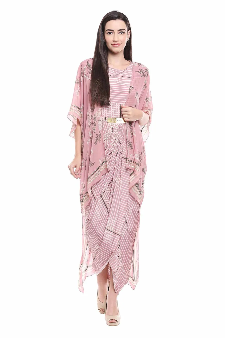 Printed Drape Dress & Cape Co-Ord Set