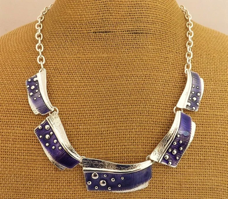 Purple & Silver Tone Collar Necklace