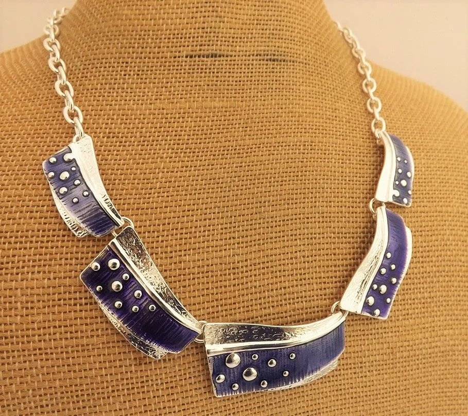 Purple & Silver Tone Collar Necklace