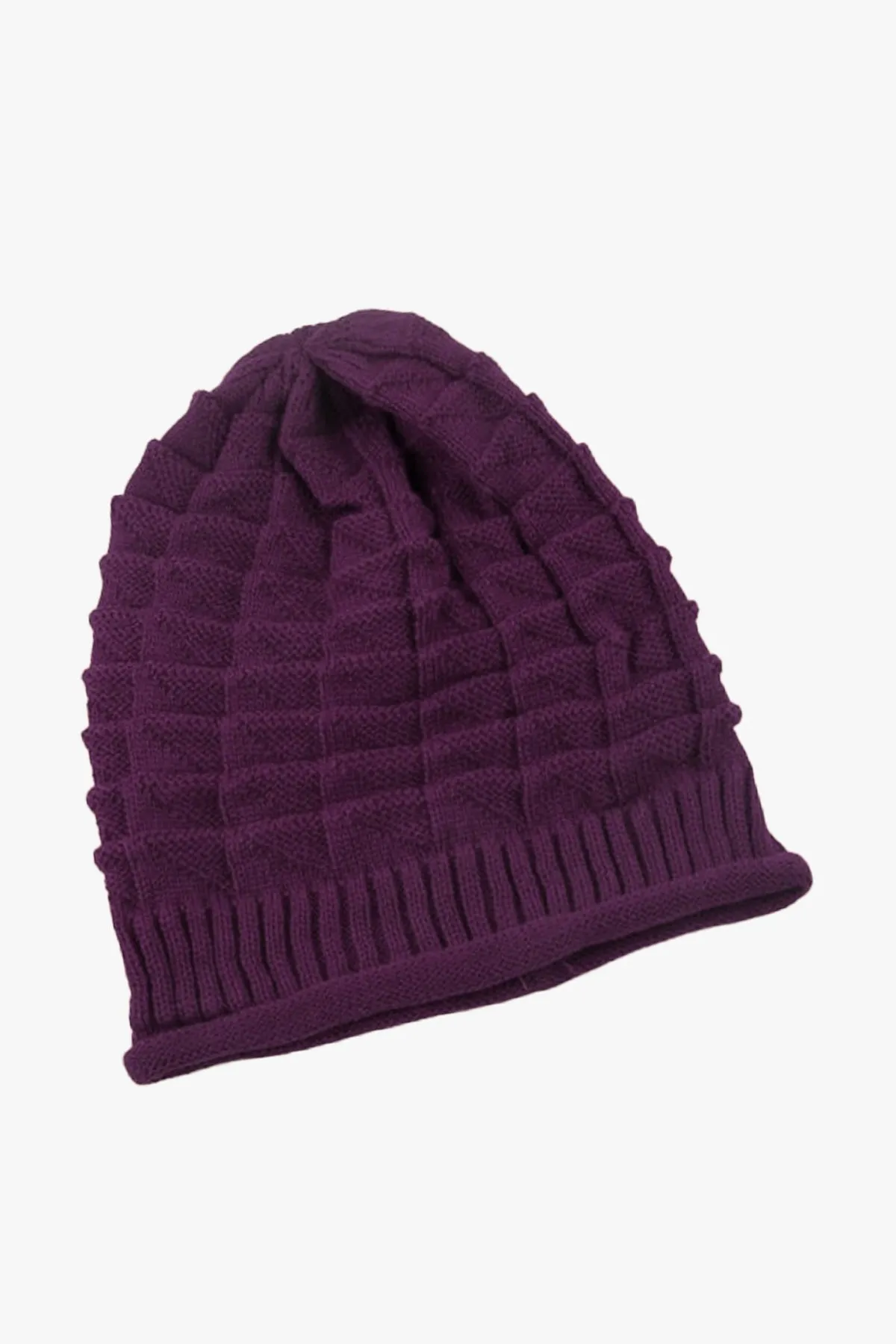 Purple Knitted Baggy Beanie - W22 - UBH0011